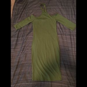 Olive cold shoulder halter dress